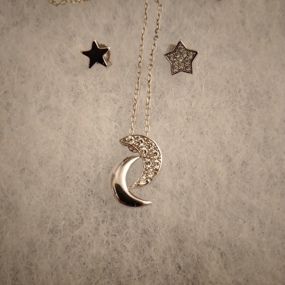 Sterling silver moon and stars set - Picture 1 of 1